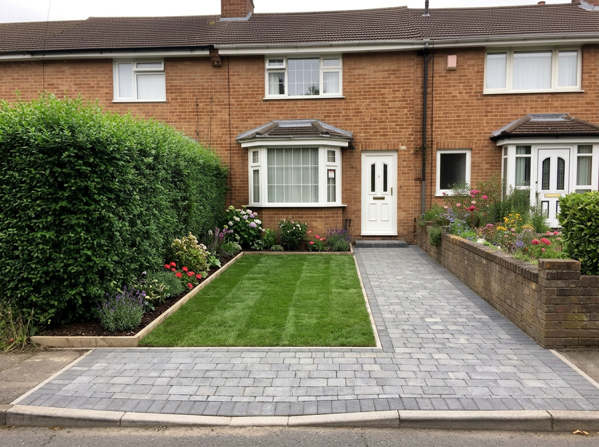 Front garden redesign after landscaping work